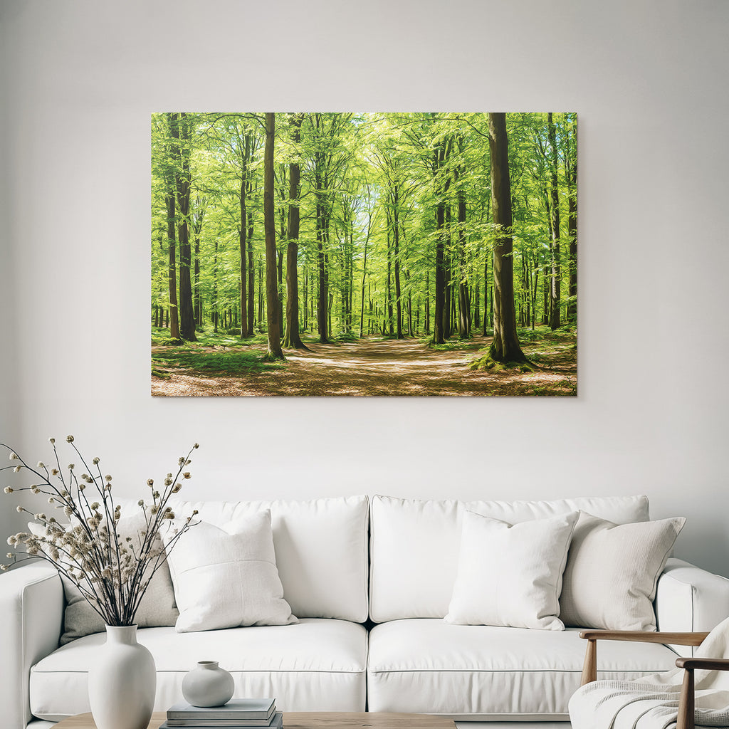 Wälder Und Wiesen Lebendiger Wald Mit Dirt Path Unter Dahlend Sonnentag