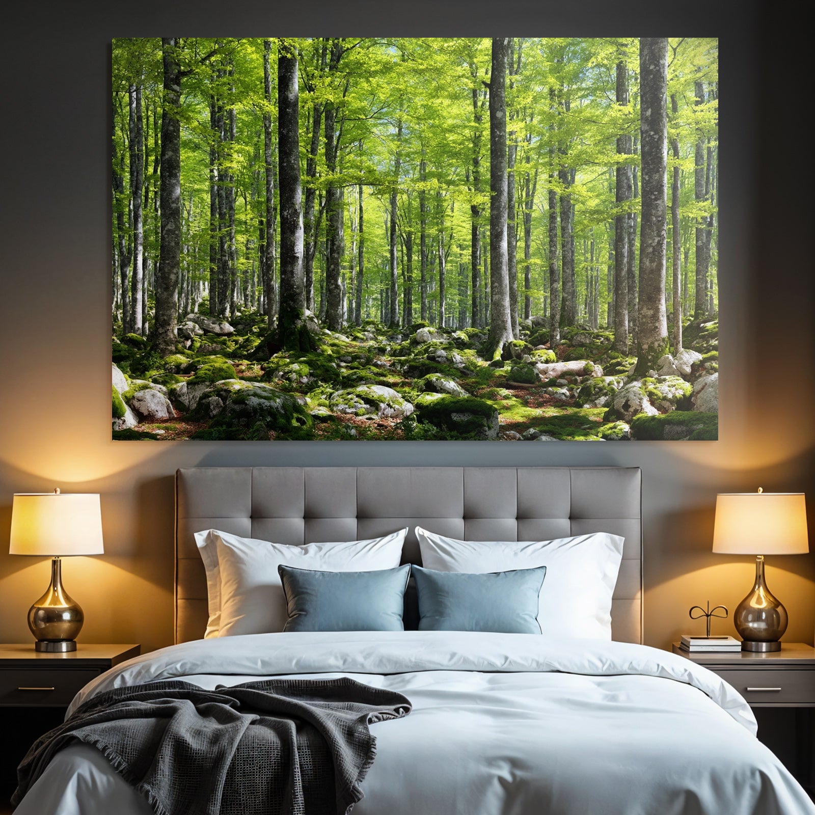 Forests and meadows Lush forest scene with trees, greenery and moss