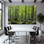 Forests and meadows Lush forest scene with trees, greenery and moss