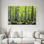 Forests and meadows Lush forest scene with trees, greenery and moss