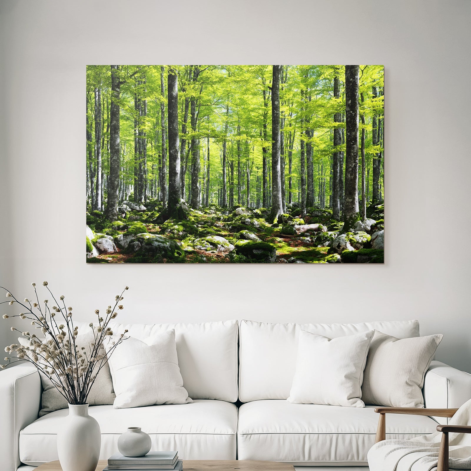 Forests and meadows Lush forest scene with trees, greenery and moss