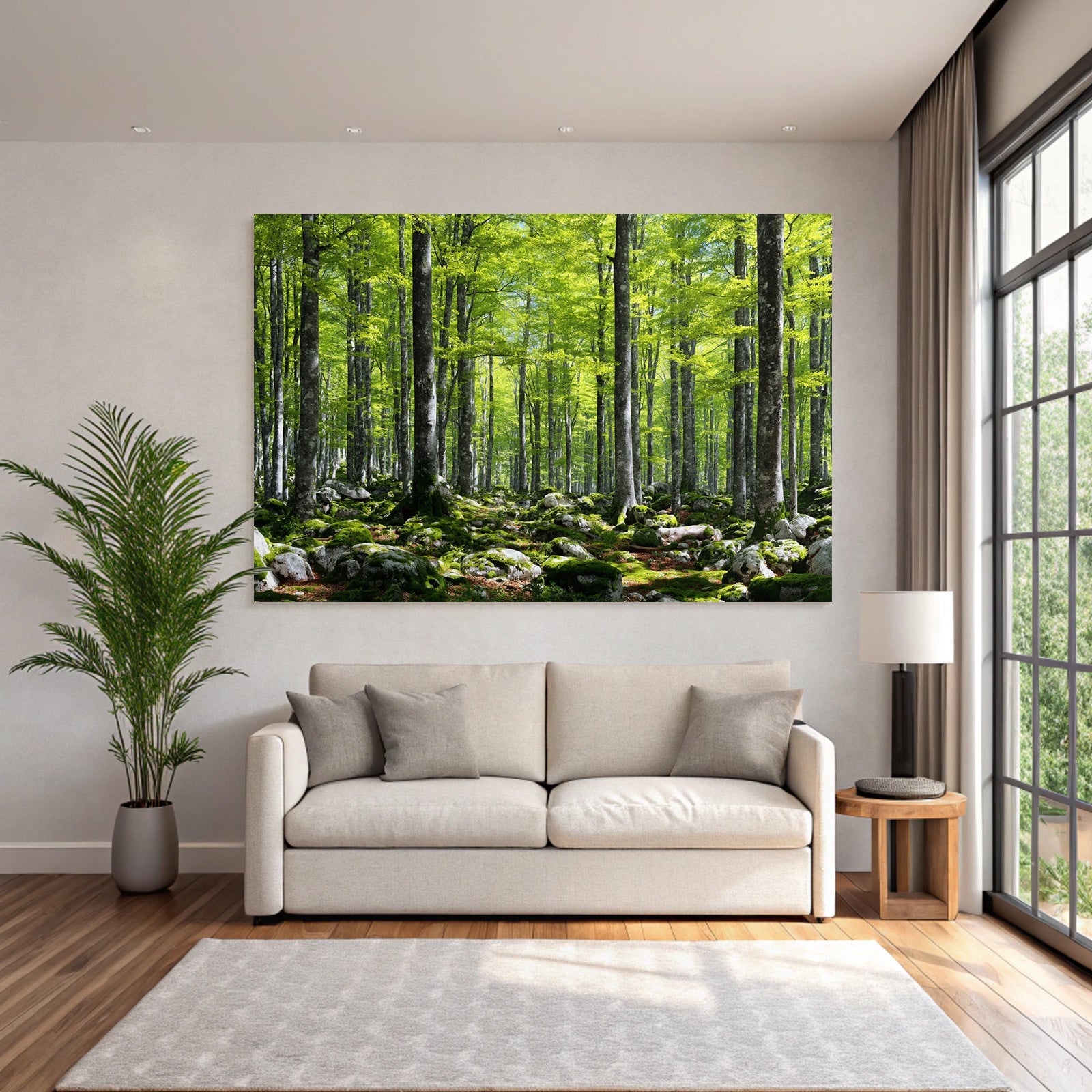 Forests and meadows Lush forest scene with trees, greenery and moss