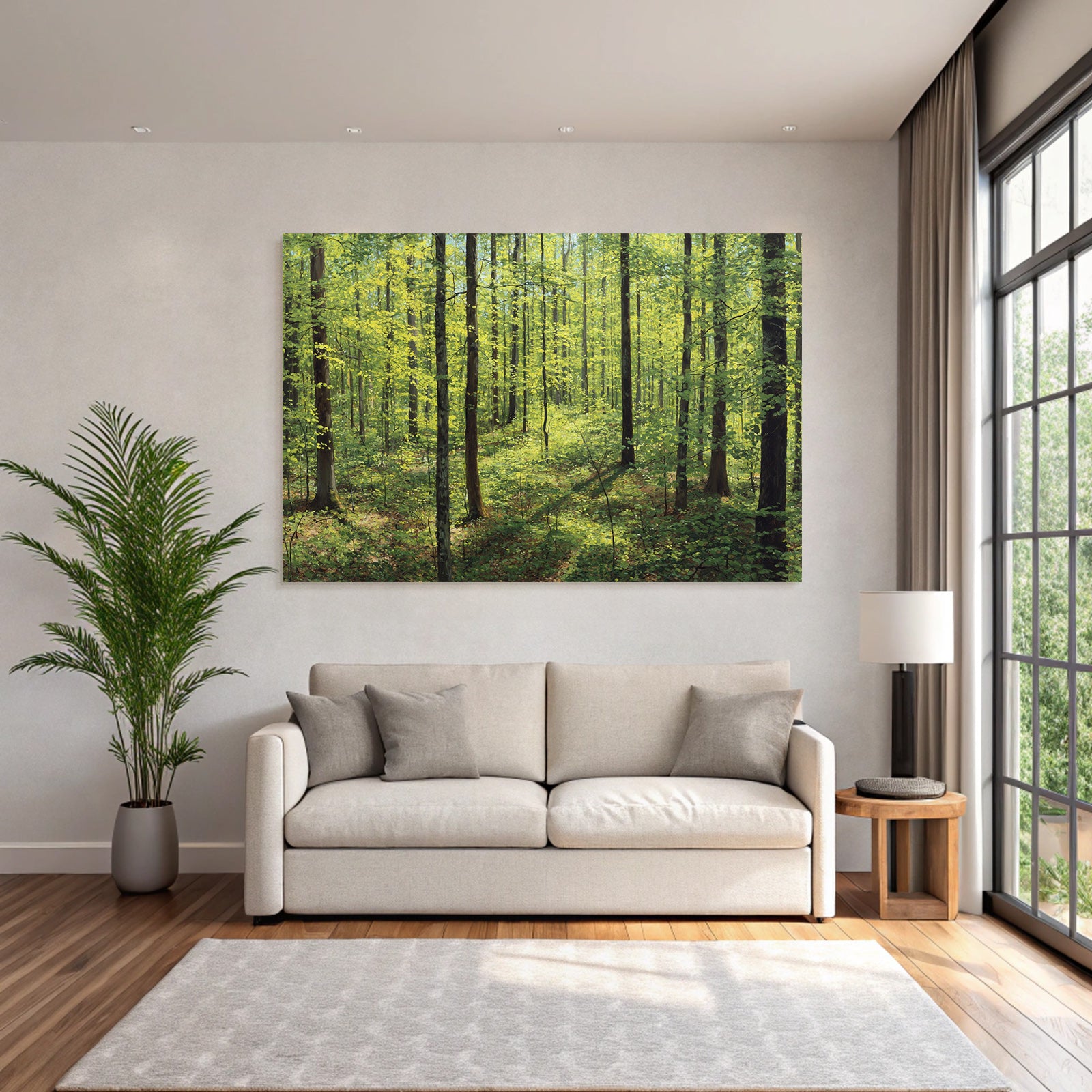Forests and meadows Lush forest scene with trees and greenery in sunshine