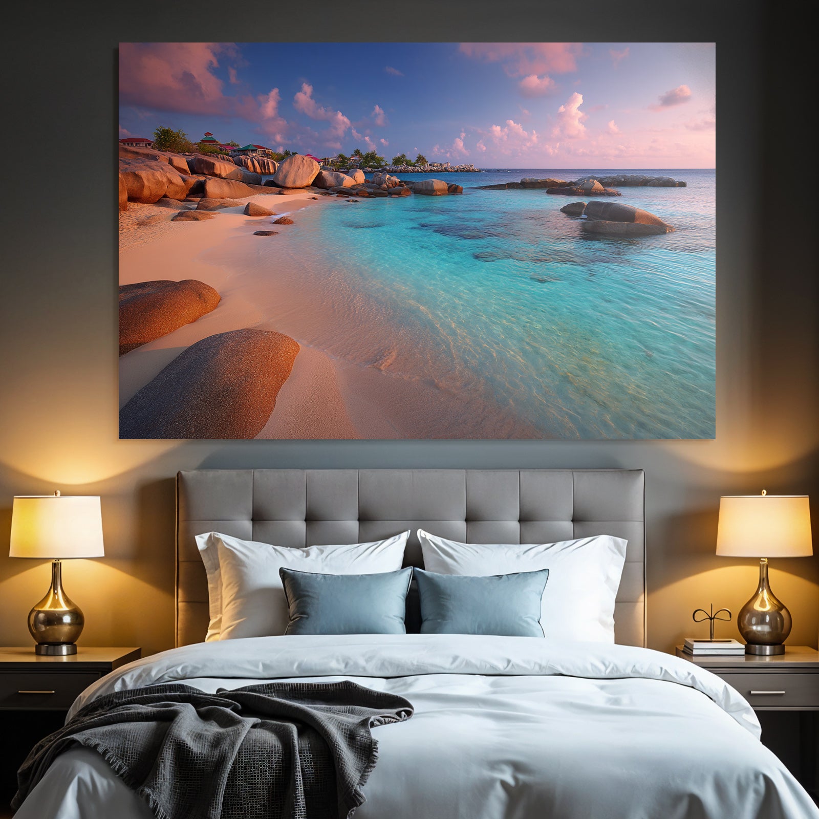 Forests and meadows Quiet beach with soft pebbles and turquoise water at sunrise