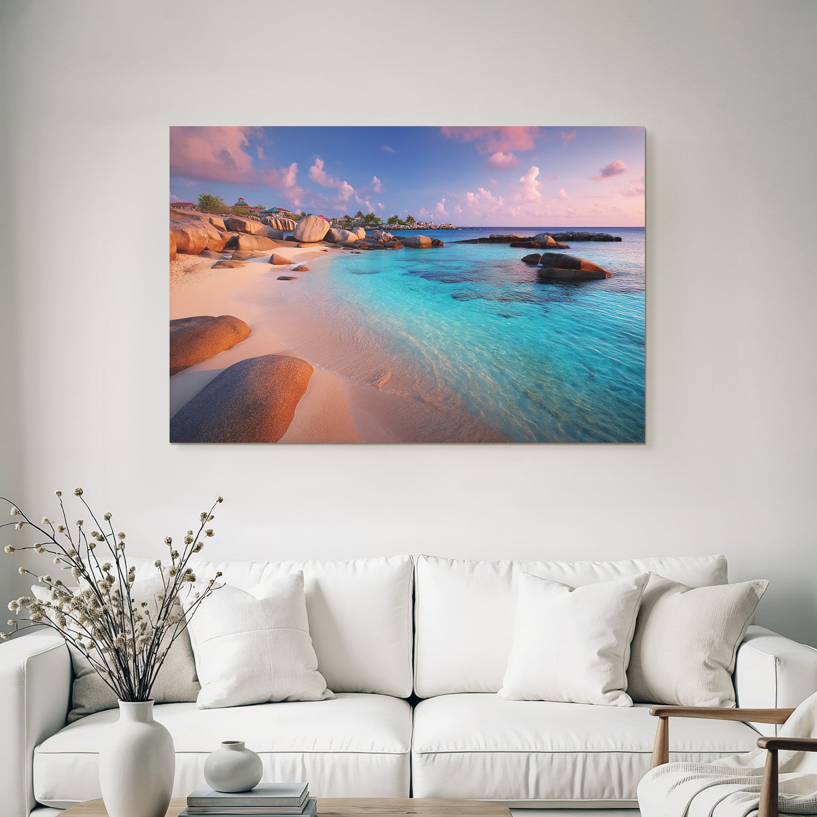 Forests and meadows Quiet beach with soft pebbles and turquoise water at sunrise