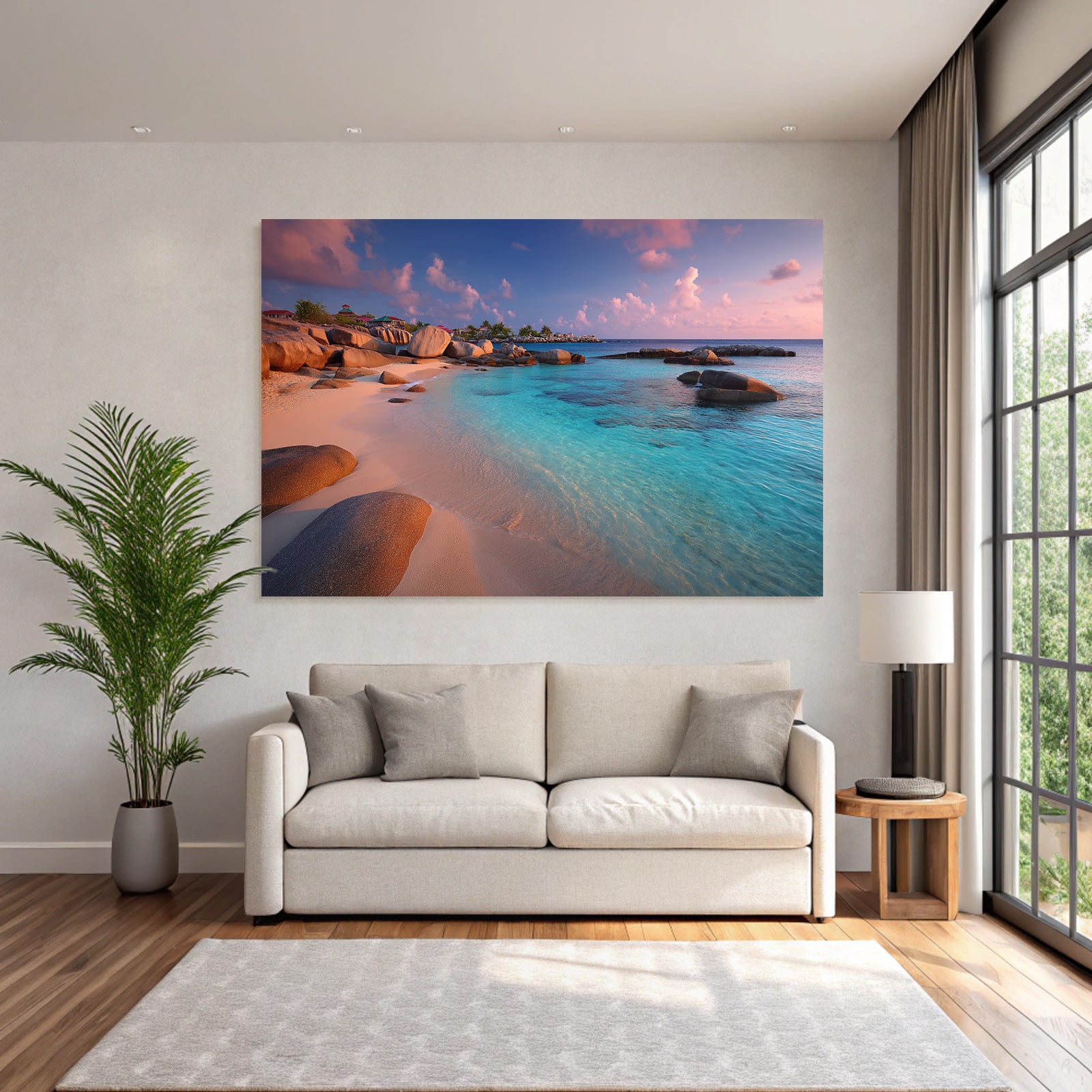 Forests and meadows Quiet beach with soft pebbles and turquoise water at sunrise