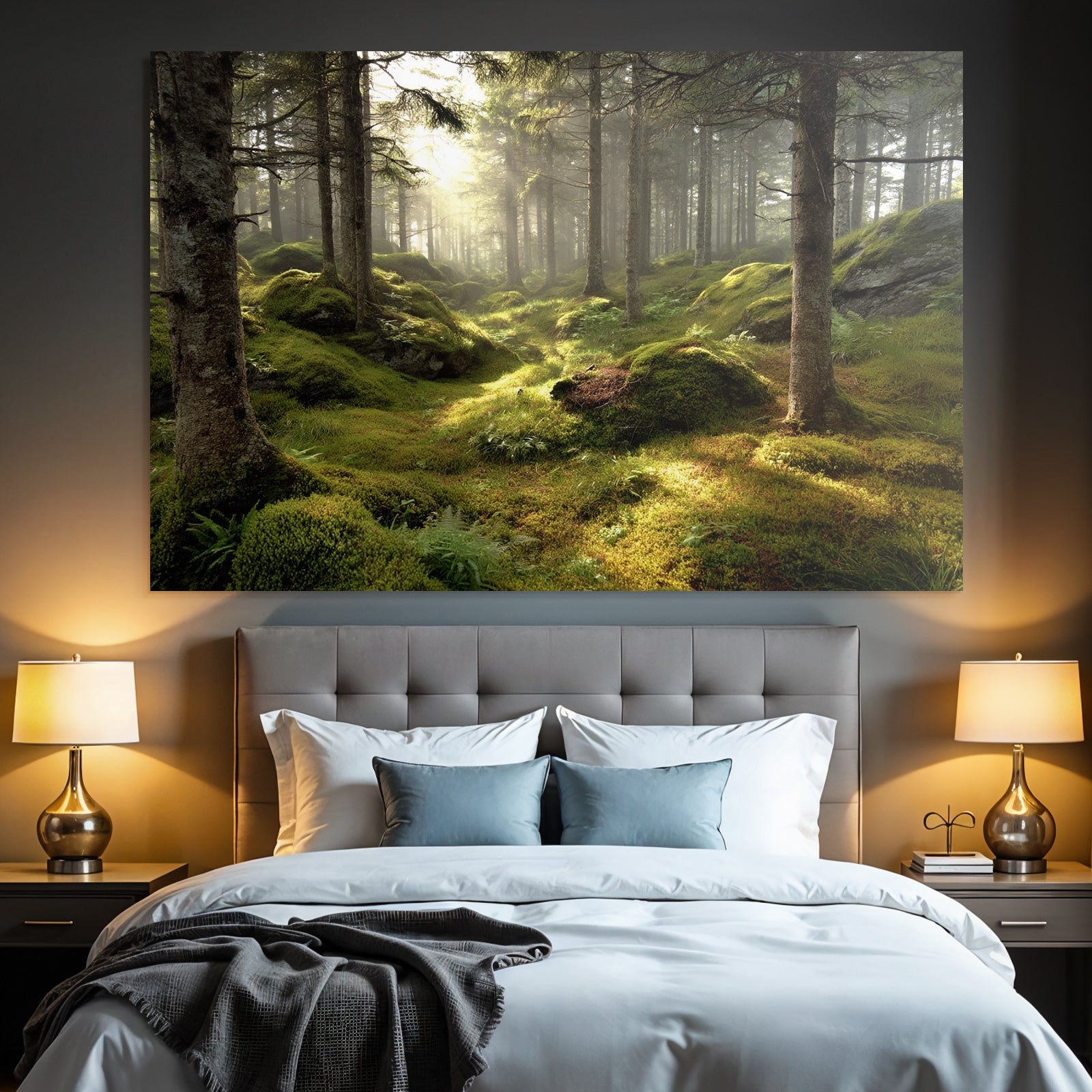 Forests and meadows Quiet forest with light through leaves, moss and ferns