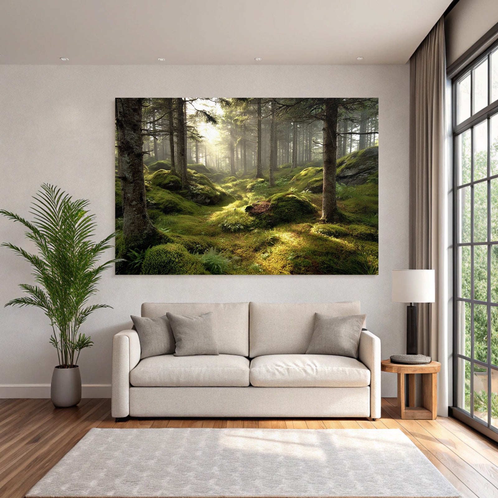 Forests and meadows Quiet forest with light through leaves, moss and ferns
