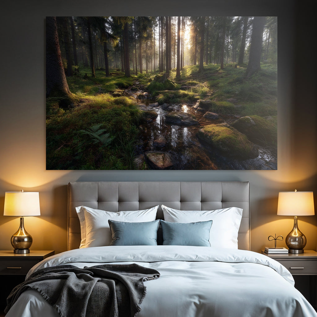 Forests and meadows Quiet forest with stream and sunshine