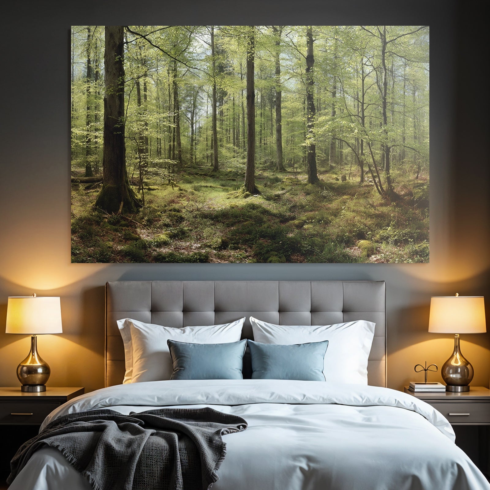 Forests and meadows. Tranquil forest scene with green trees and moss.