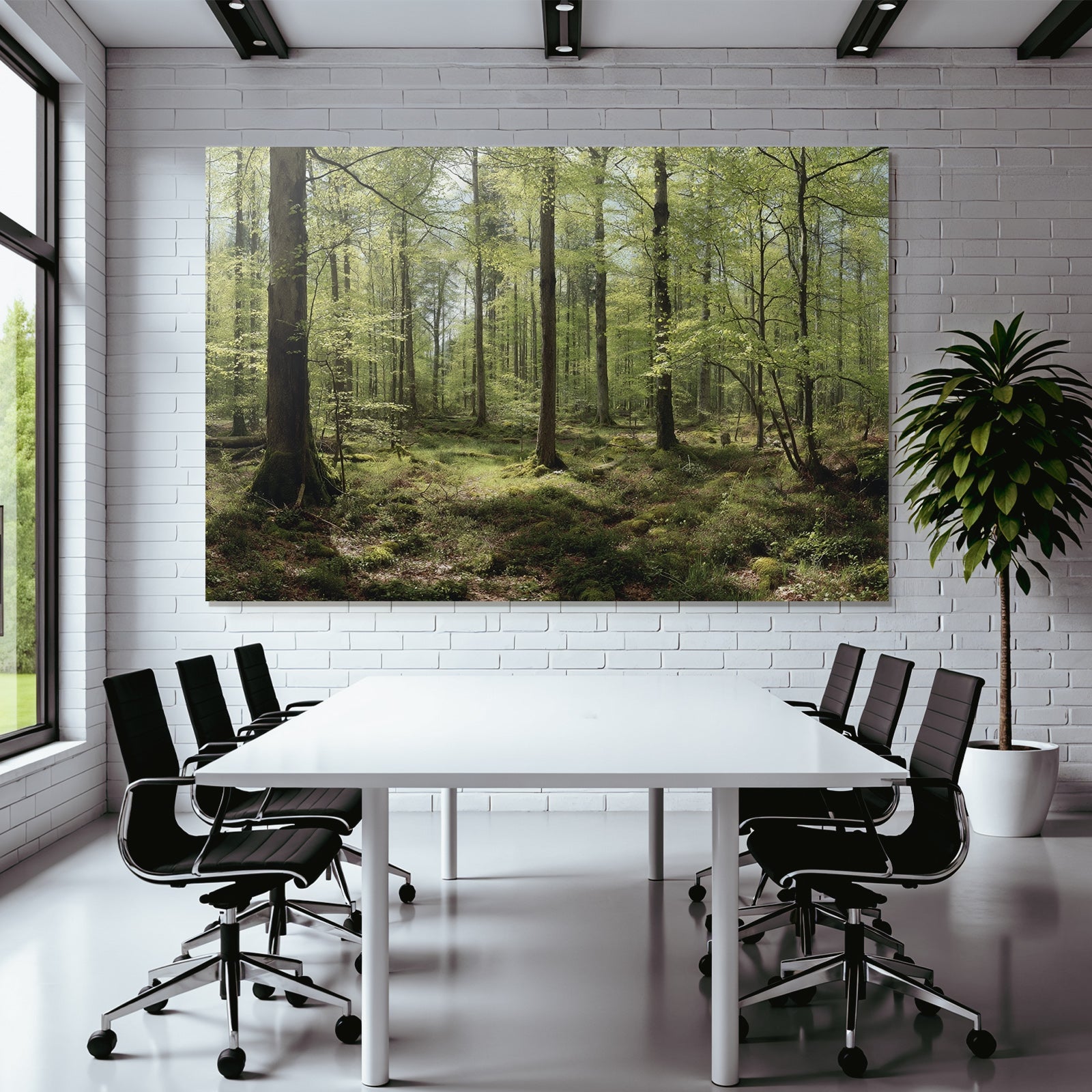 Forests and meadows. Tranquil forest scene with green trees and moss.