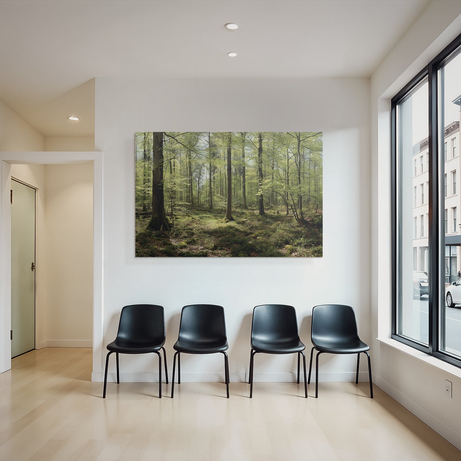 Forests and meadows. Tranquil forest scene with green trees and moss.