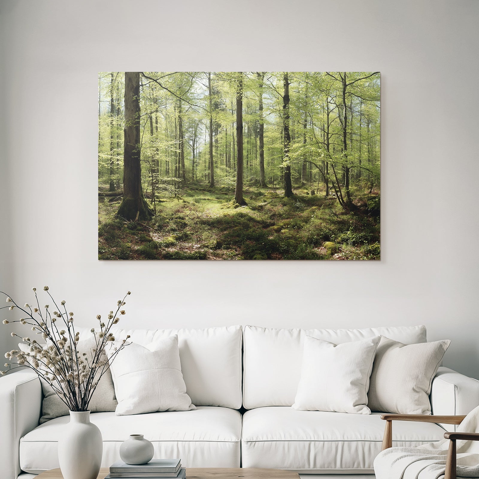 Forests and meadows. Tranquil forest scene with green trees and moss.