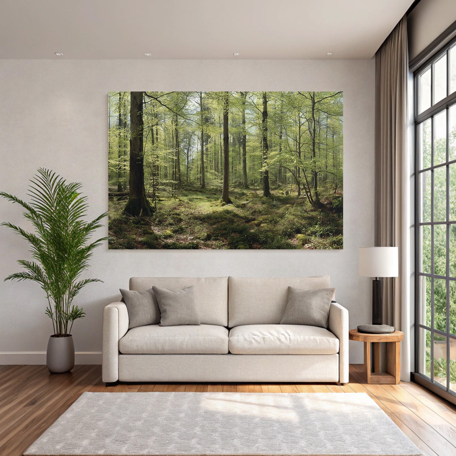 Forests and meadows. Tranquil forest scene with green trees and moss.