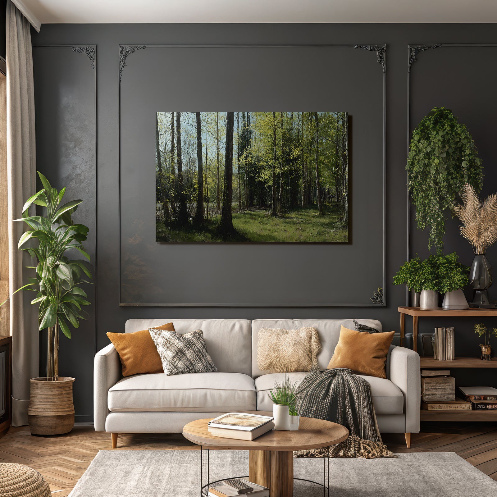 Forests and meadows. Tranquil forest scene with green trees and sunlight.