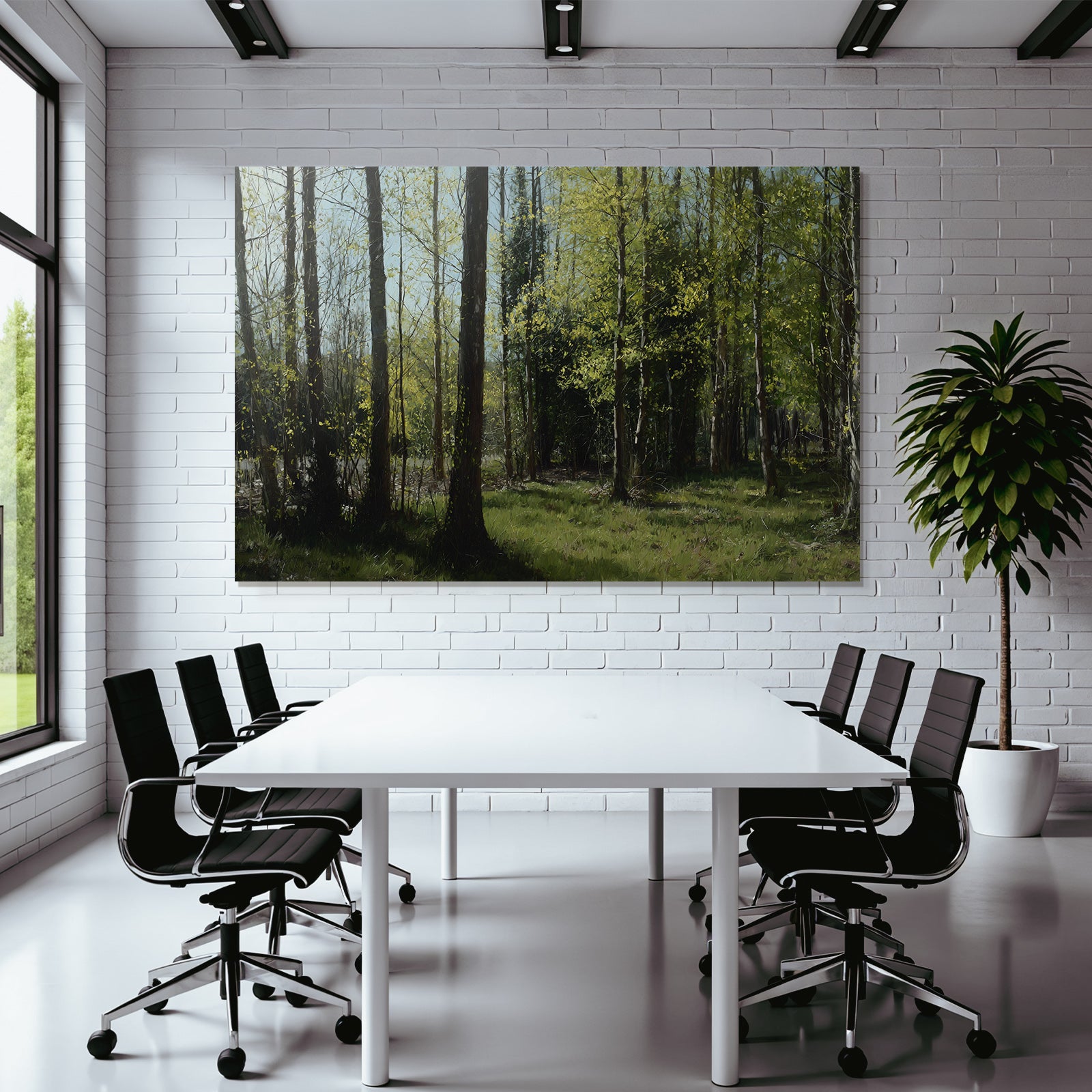 Forests and meadows. Tranquil forest scene with green trees and sunlight.