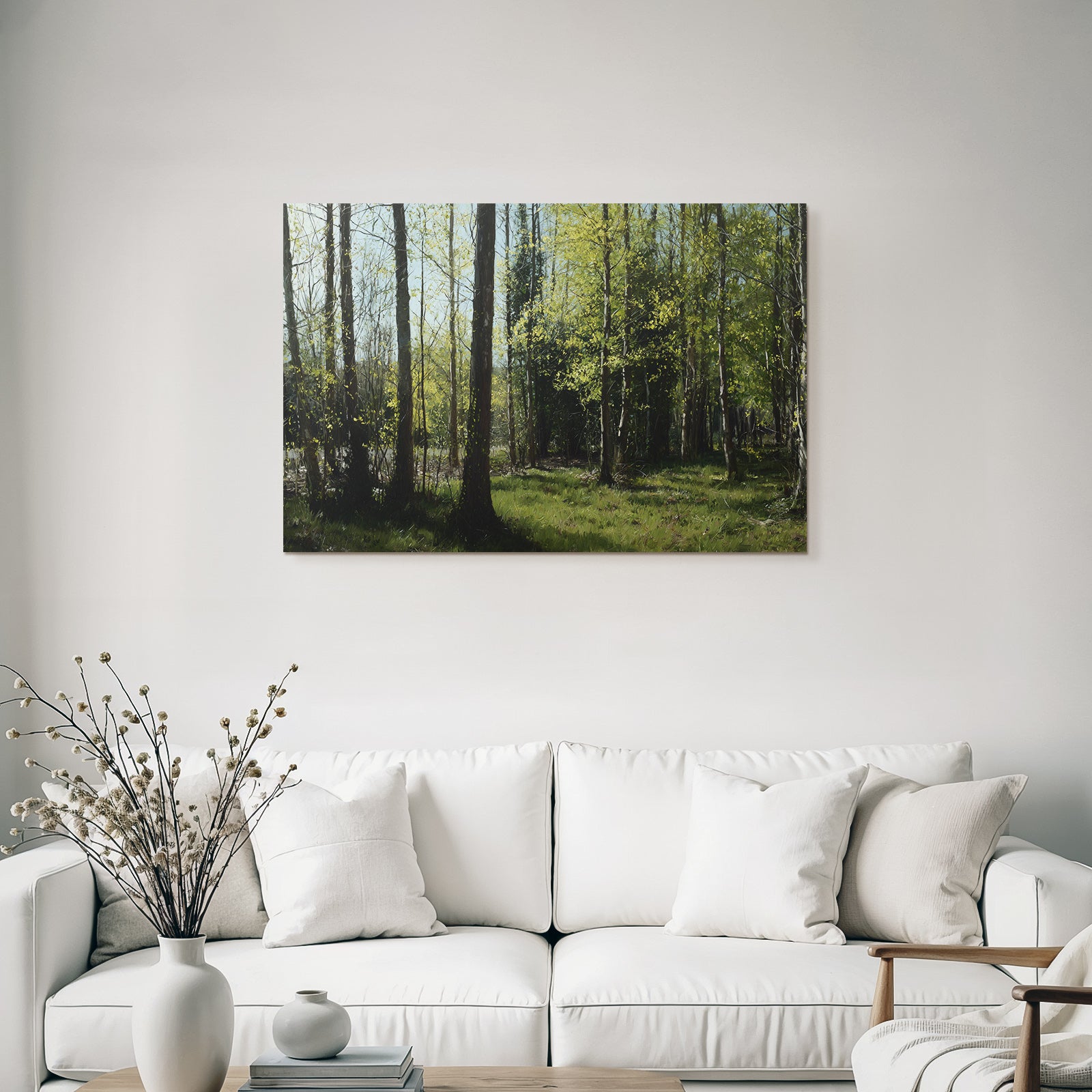 Forests and meadows. Tranquil forest scene with green trees and sunlight.