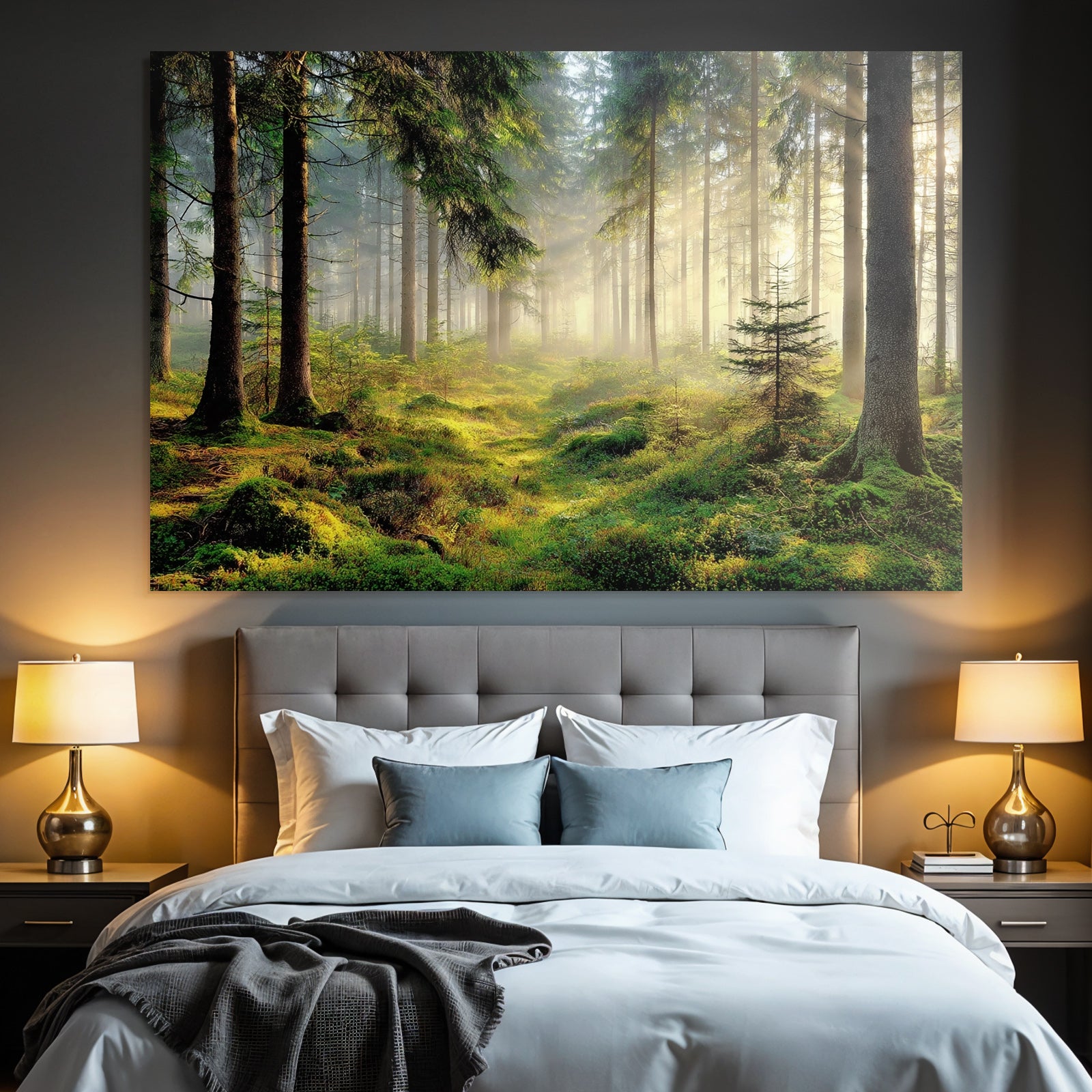 Forests and meadows, tranquil forest landscape with fog and lush vegetation