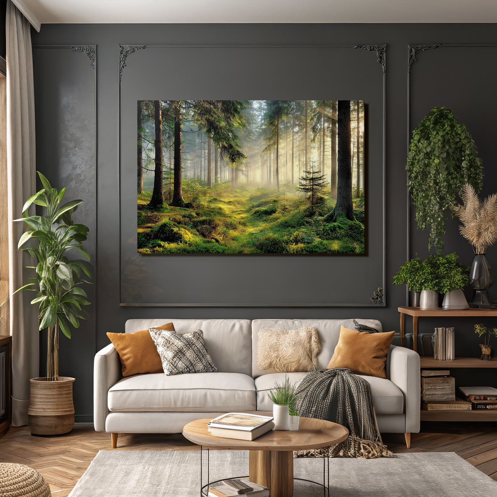 Forests and meadows, tranquil forest landscape with fog and lush vegetation