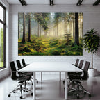 Forests and meadows, tranquil forest landscape with fog and lush vegetation