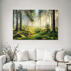 Forests and meadows, tranquil forest landscape with fog and lush vegetation