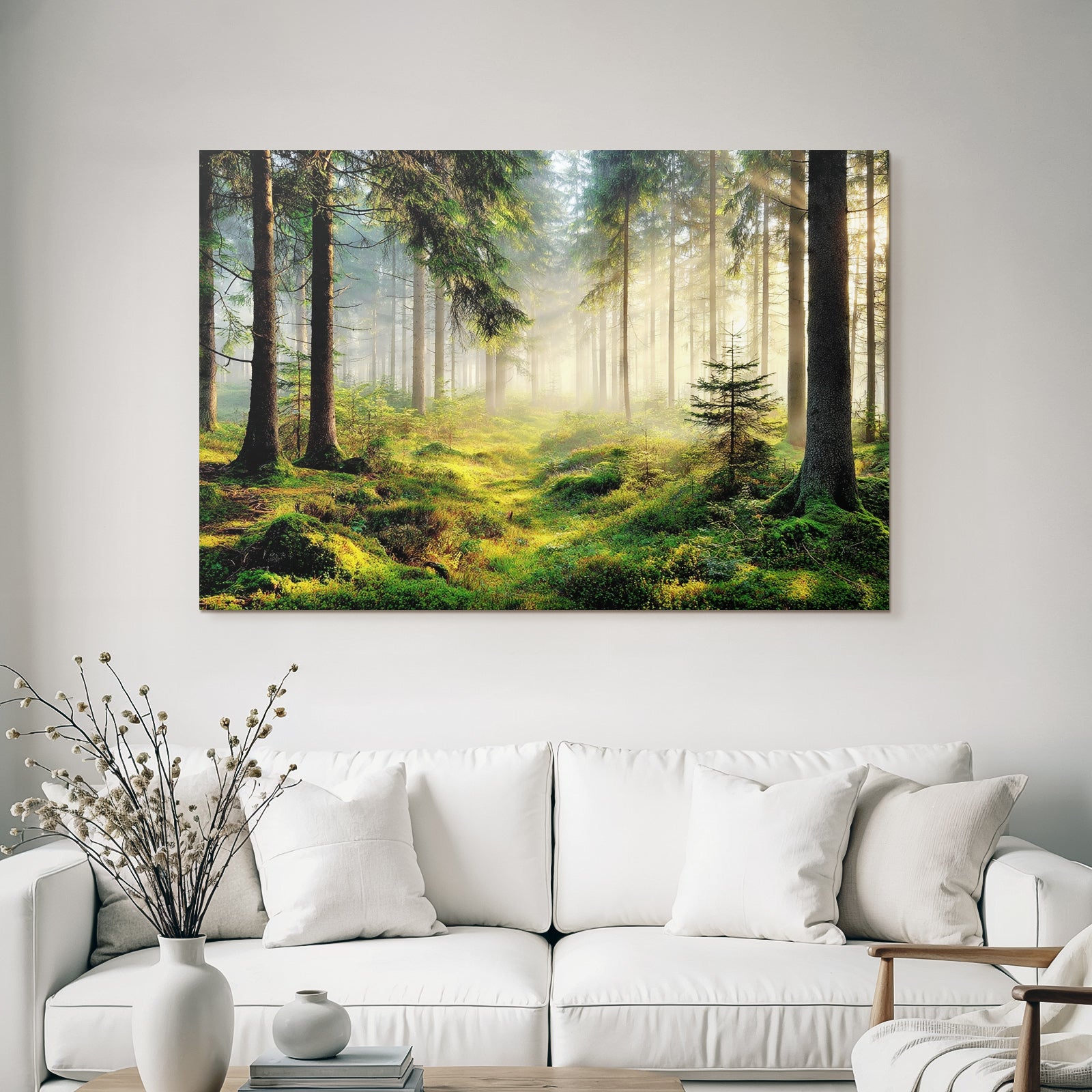 Forests and meadows, tranquil forest landscape with fog and lush vegetation