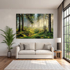 Forests and meadows, tranquil forest landscape with fog and lush vegetation