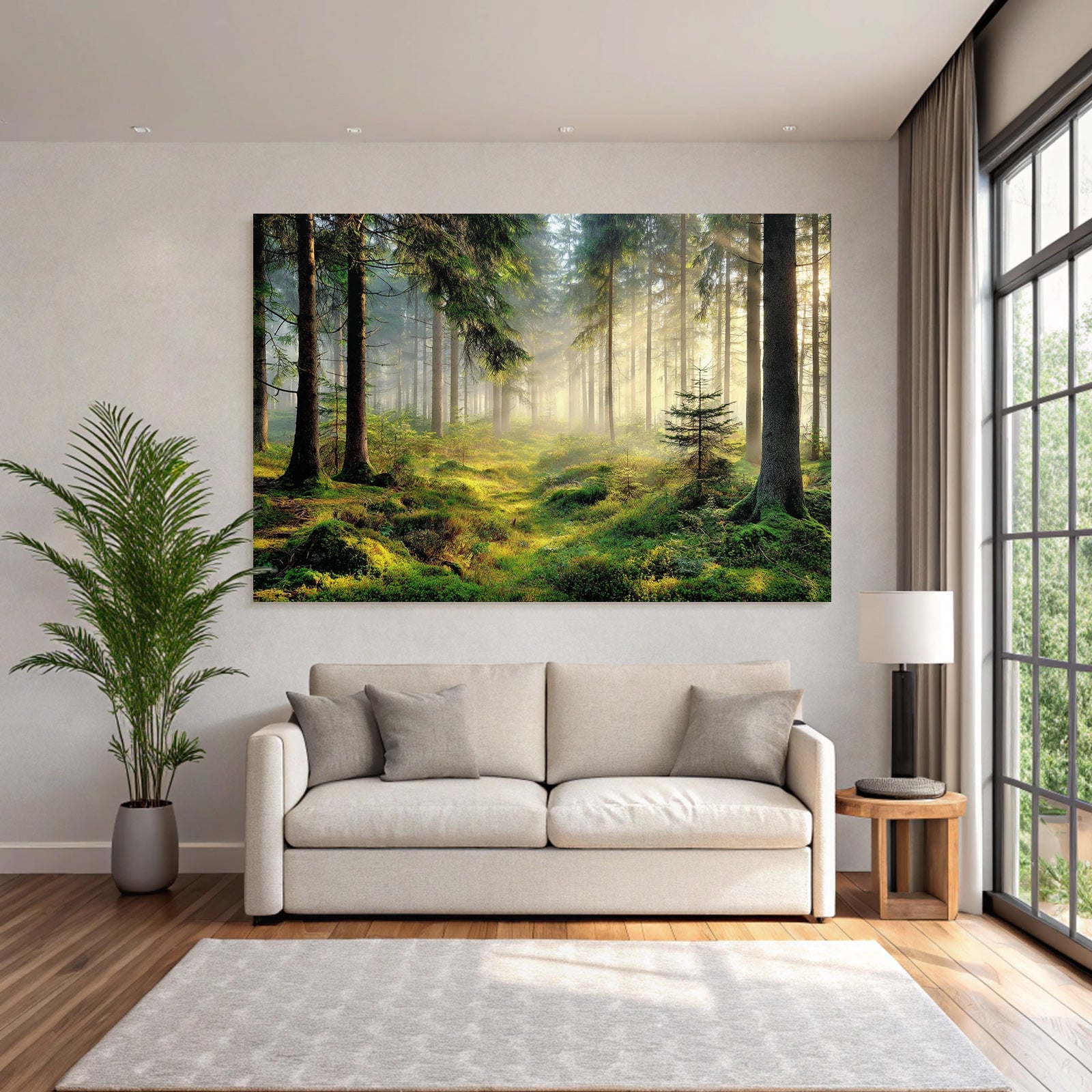 Forests and meadows, tranquil forest landscape with fog and lush vegetation