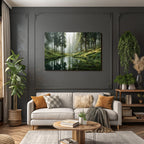 Forests and meadows. Tranquil forest scene with water reflections. Peaceful nature atmosphere.