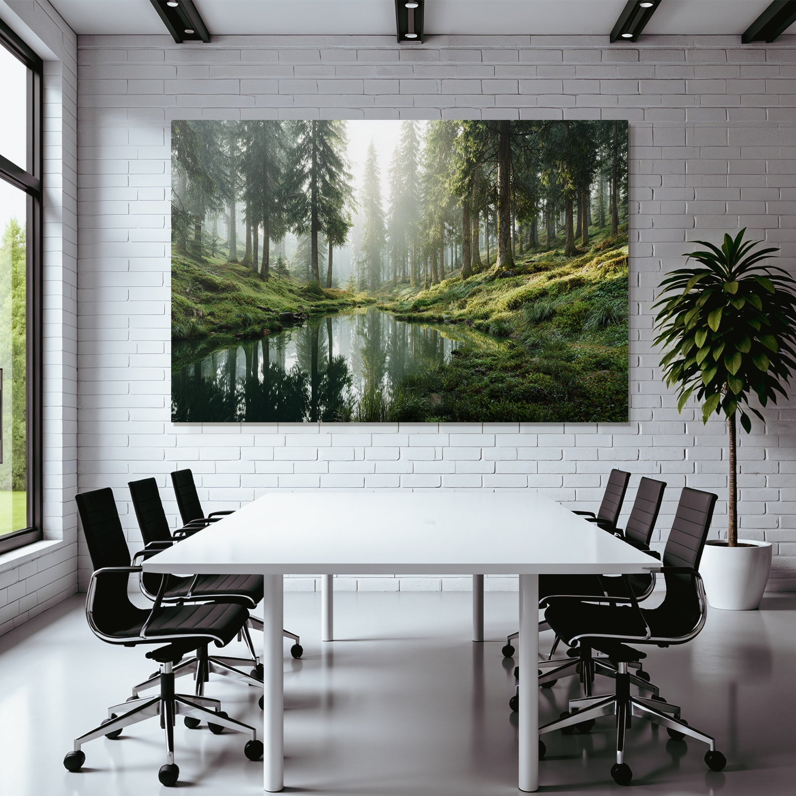 Forests and meadows. Tranquil forest scene with water reflections. Peaceful nature atmosphere.
