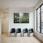 Forests and meadows. Tranquil forest scene with water reflections. Peaceful nature atmosphere.