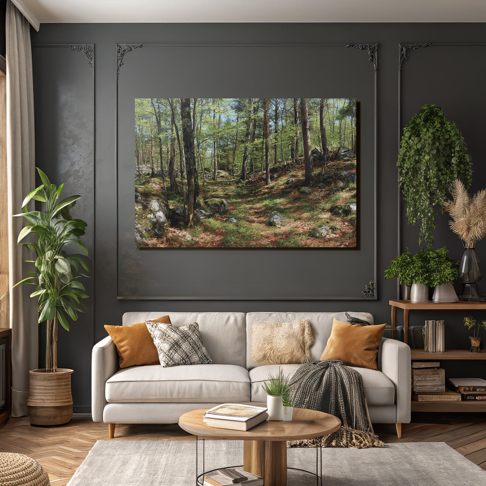Forests and meadows Quiet forest path with trees and stone ground in a luxurious setting