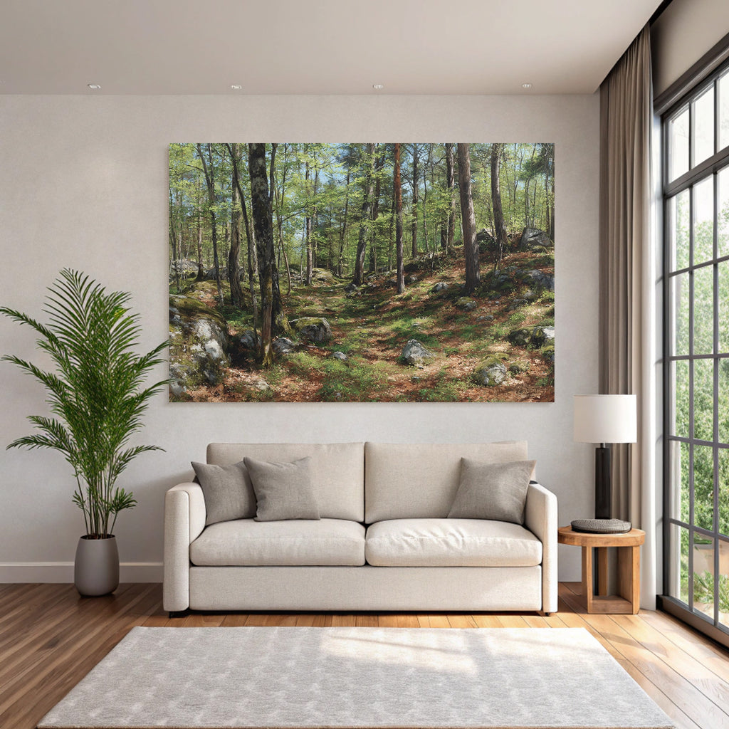 Forests and meadows Quiet forest path with trees and stone ground in a luxurious setting
