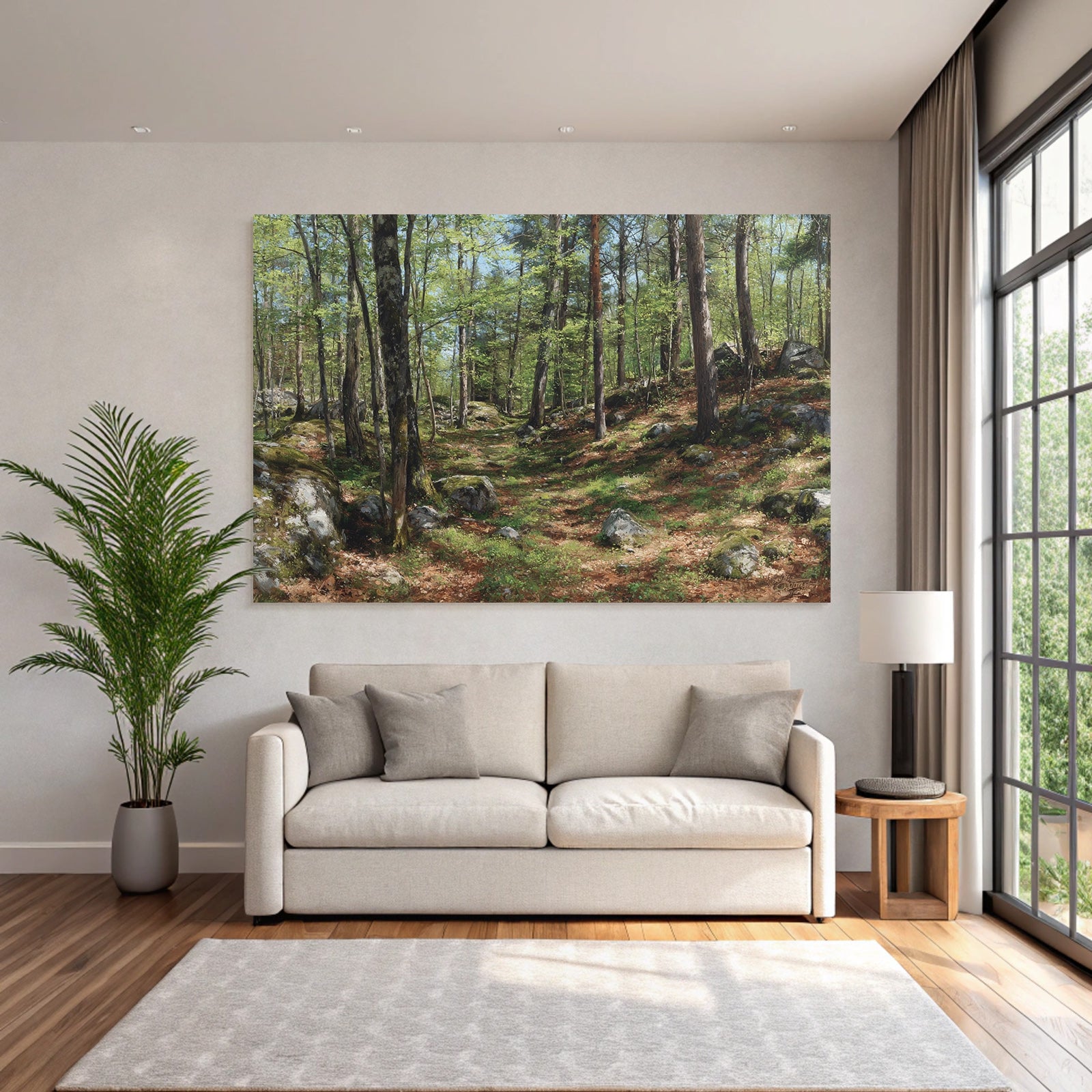 Forests and meadows Quiet forest path with trees and stone ground in a luxurious setting