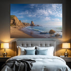 Forests and meadows Scenic beach landscape Cliffs Sandy beach and ocean waves