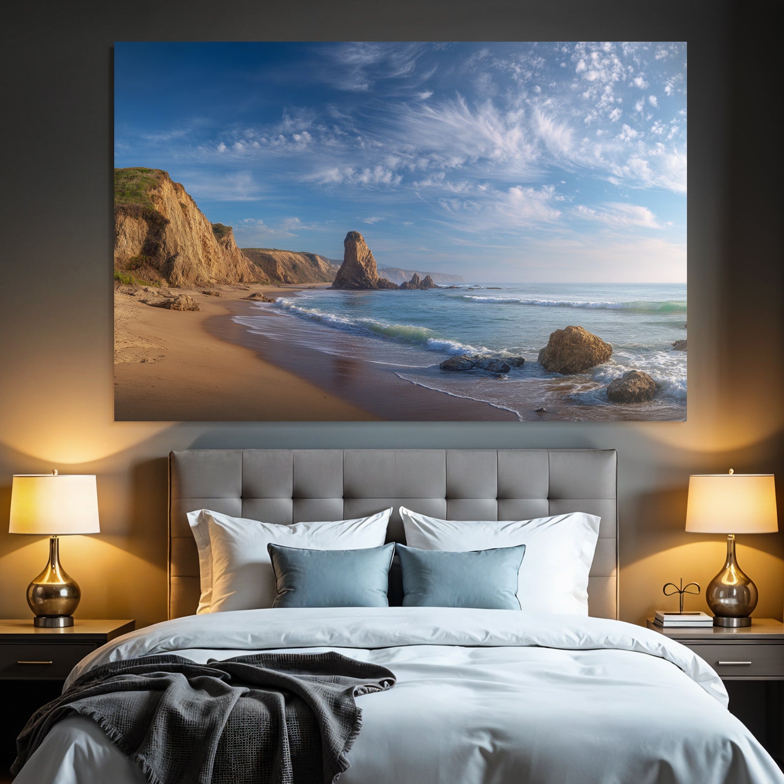 Forests and meadows Scenic beach landscape Cliffs Sandy beach and ocean waves