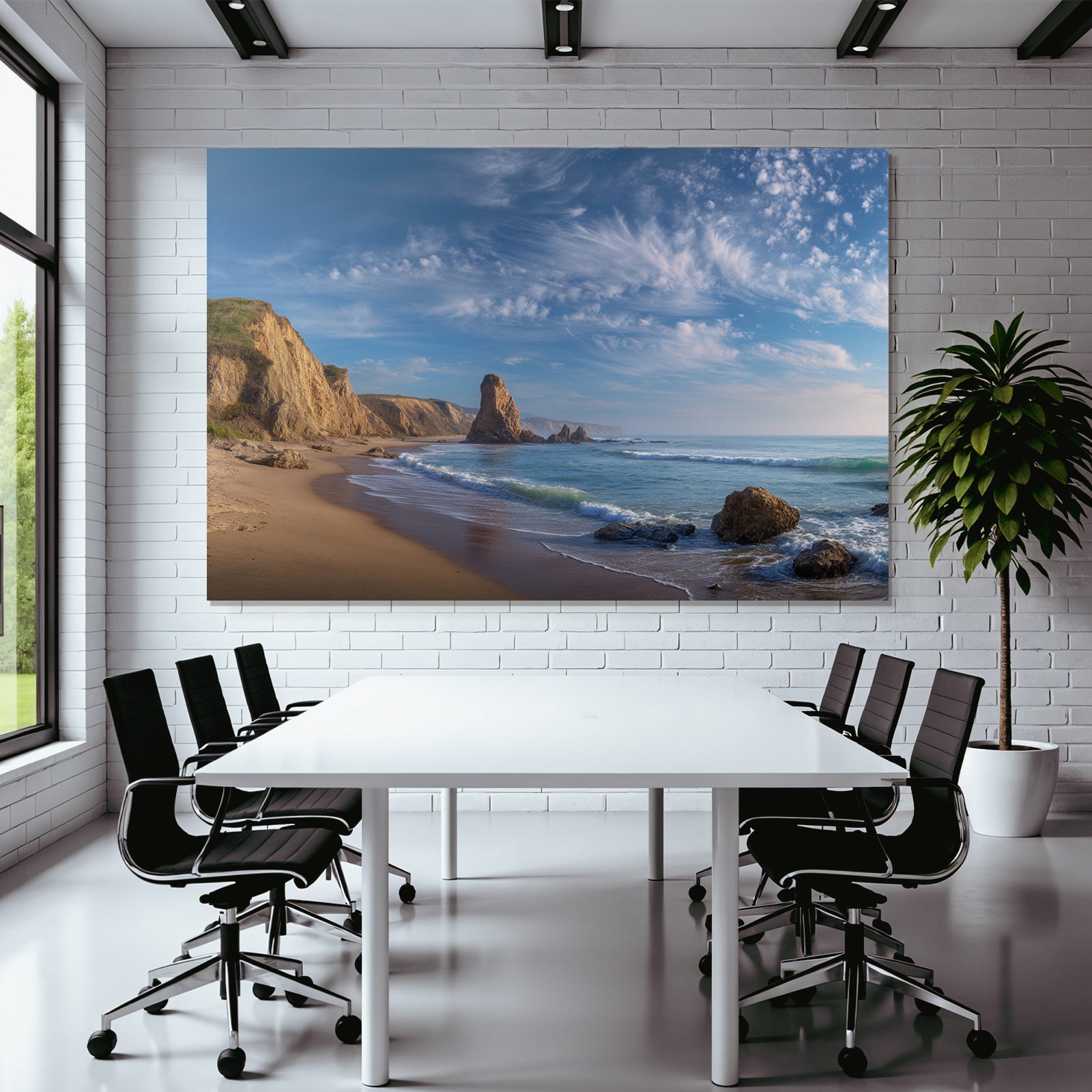 Forests and meadows Scenic beach landscape Cliffs Sandy beach and ocean waves