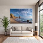 Forests and meadows Scenic beach landscape Cliffs Sandy beach and ocean waves