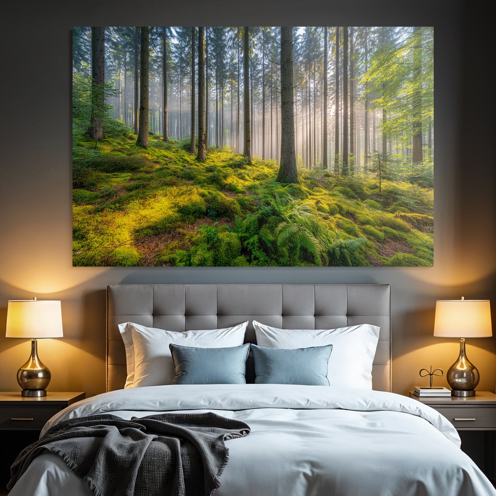 Forests and meadows. Tranquil forest scene with fog and sunlight.