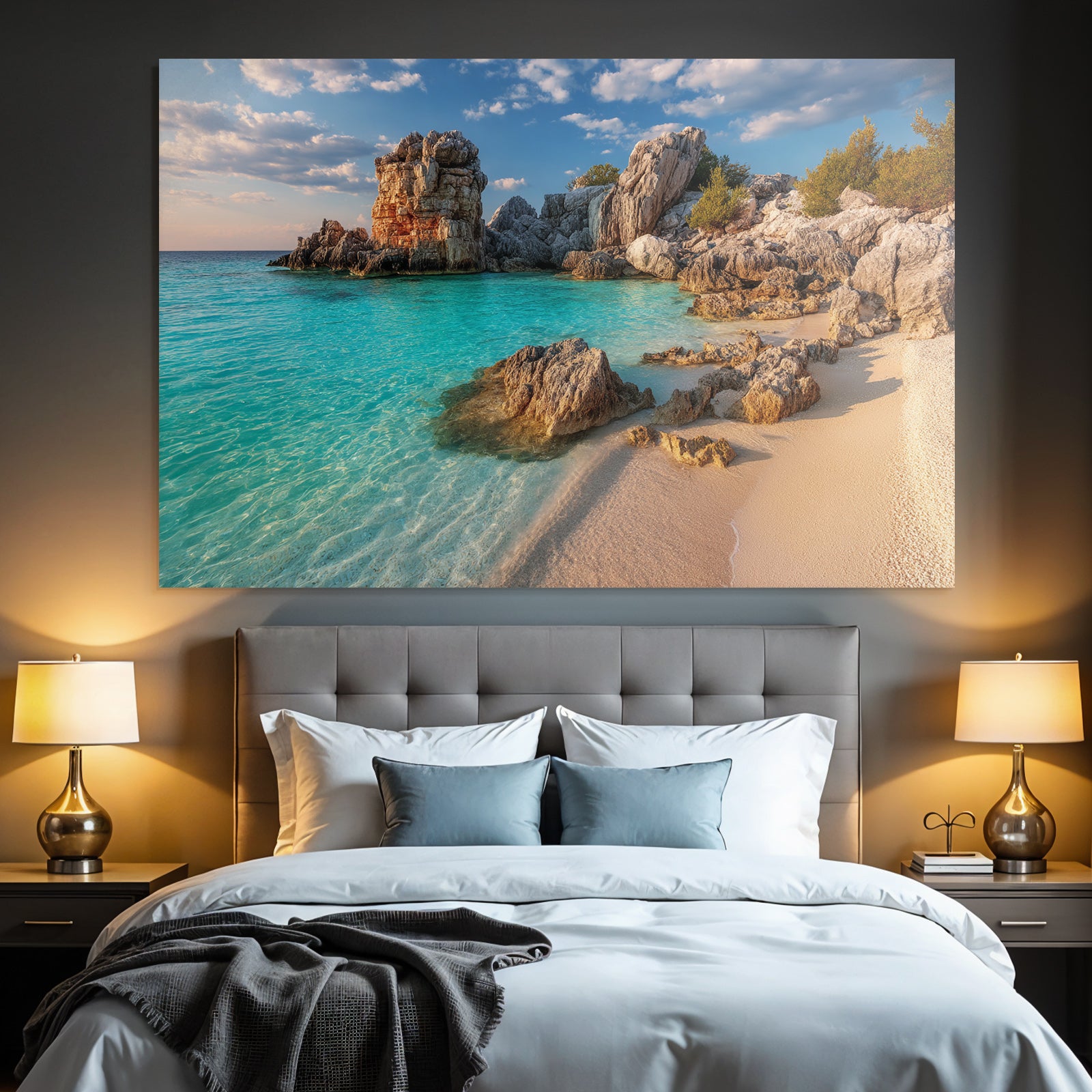 Forests and meadows Tropical beach with clear waters and rocks under blue skies