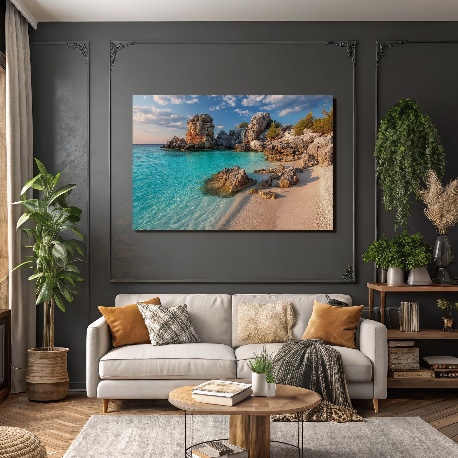 Forests and meadows Tropical beach with clear waters and rocks under blue skies