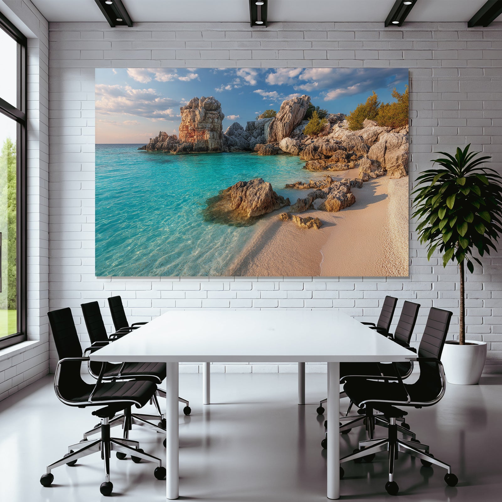 Forests and meadows Tropical beach with clear waters and rocks under blue skies