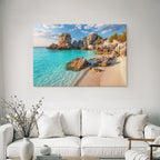 Forests and meadows Tropical beach with clear waters and rocks under blue skies