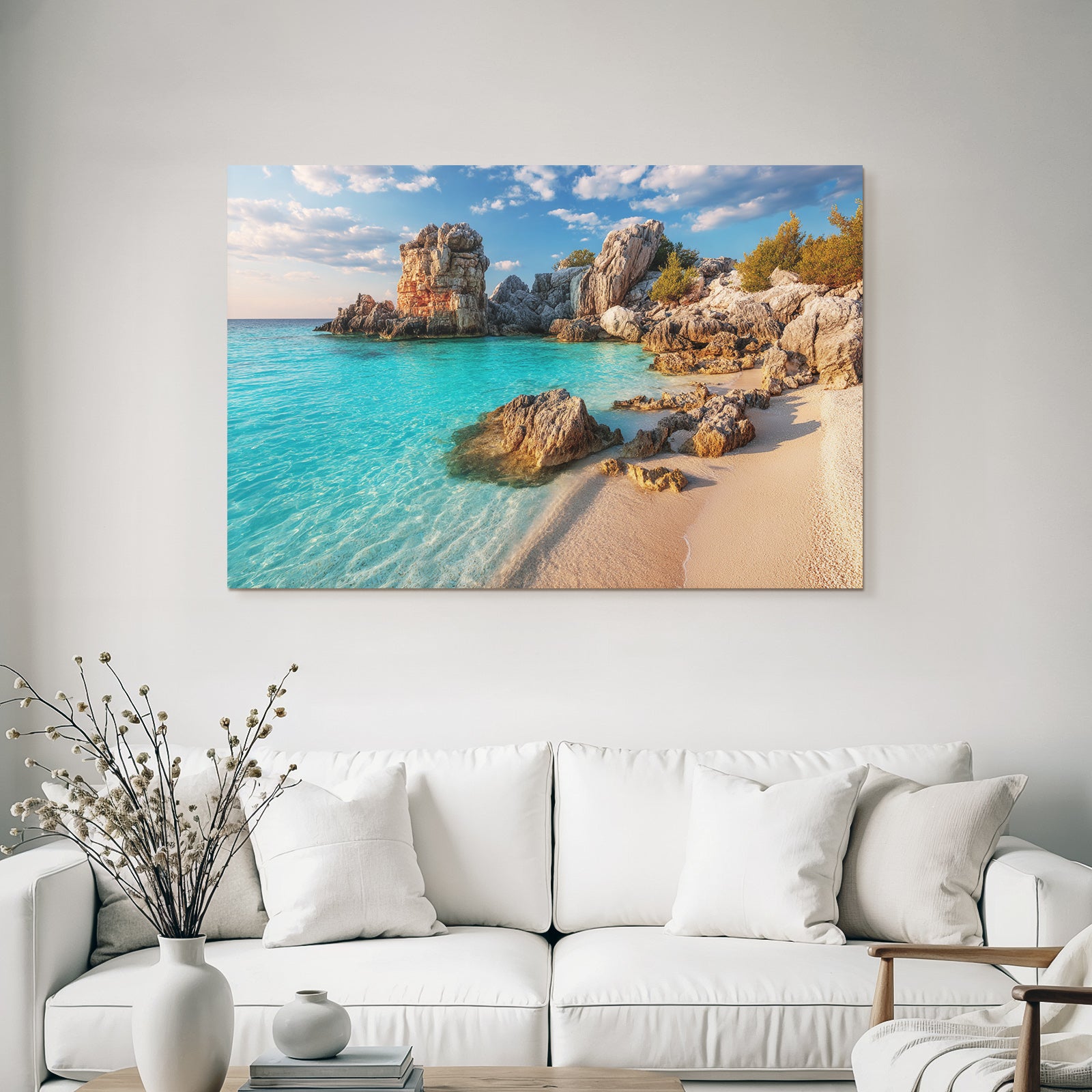 Forests and meadows Tropical beach with clear waters and rocks under blue skies