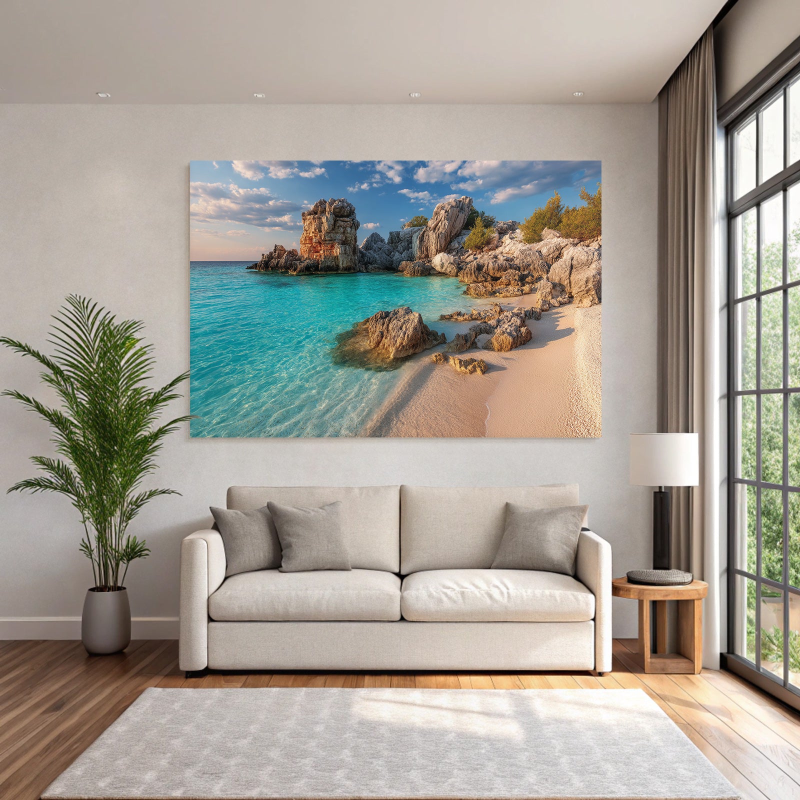 Forests and meadows Tropical beach with clear waters and rocks under blue skies