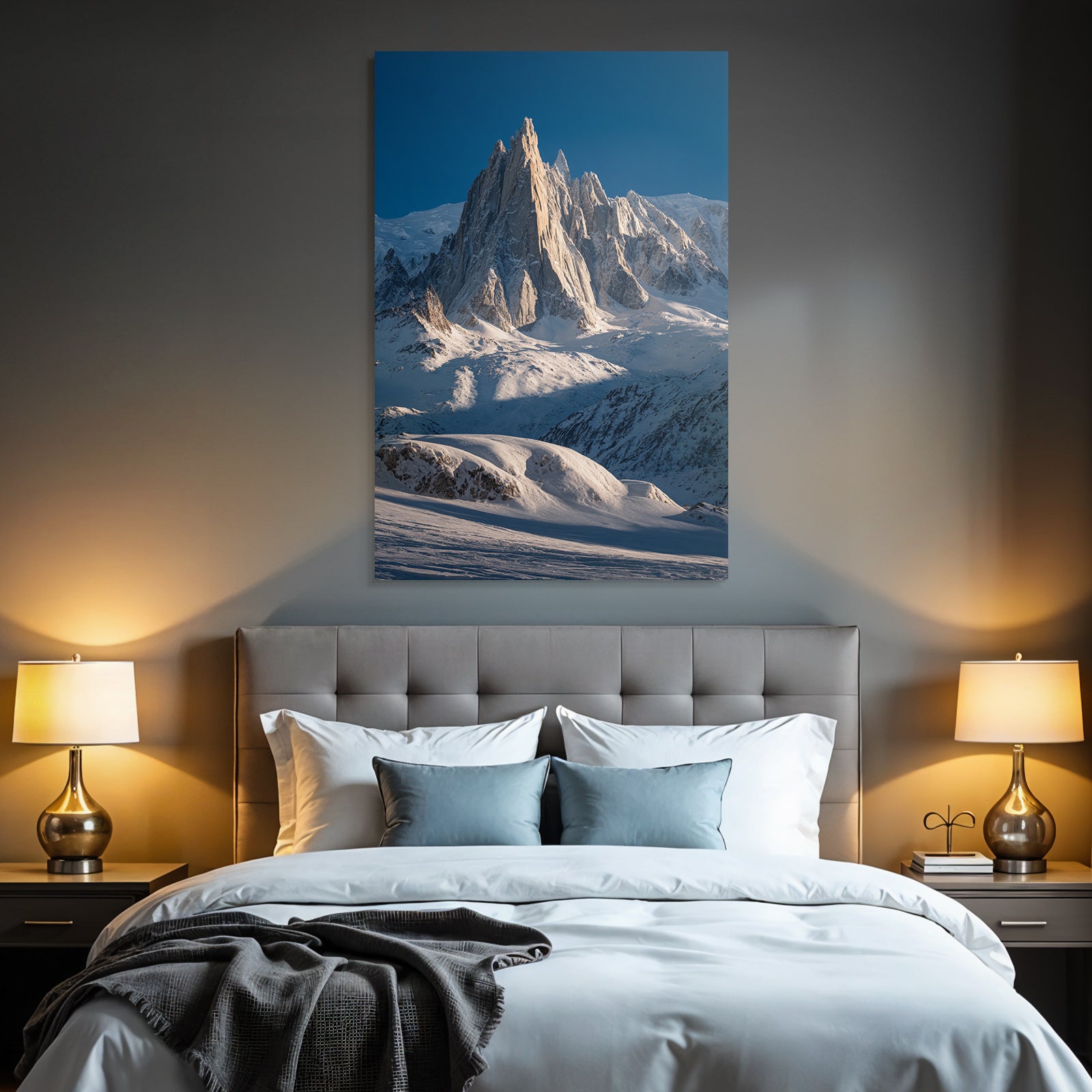 Winter Dramatic View of Snow-Capped Mountains with Jagged Peak in the Sky