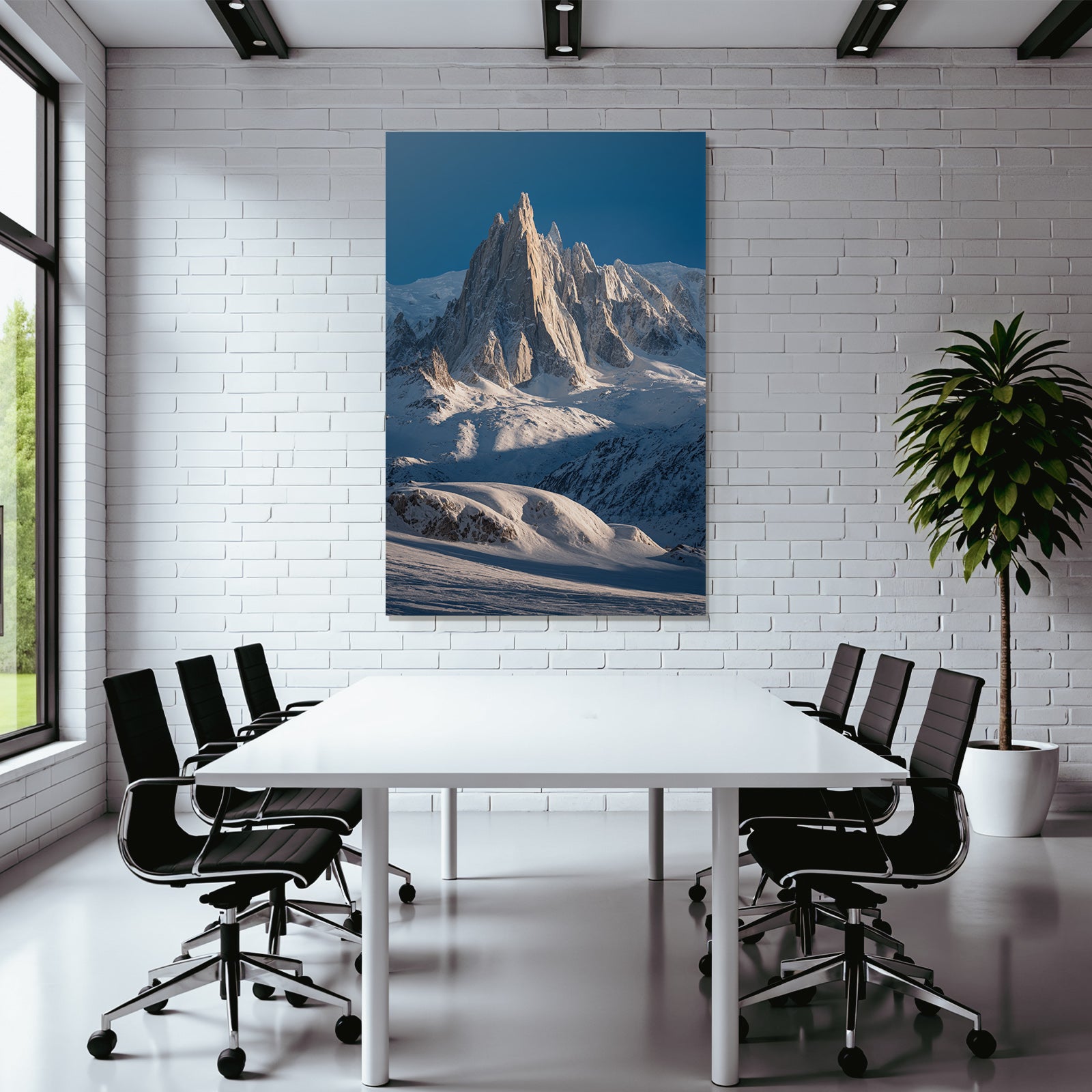 Winter Dramatic View of Snow-Capped Mountains with Jagged Peak in the Sky