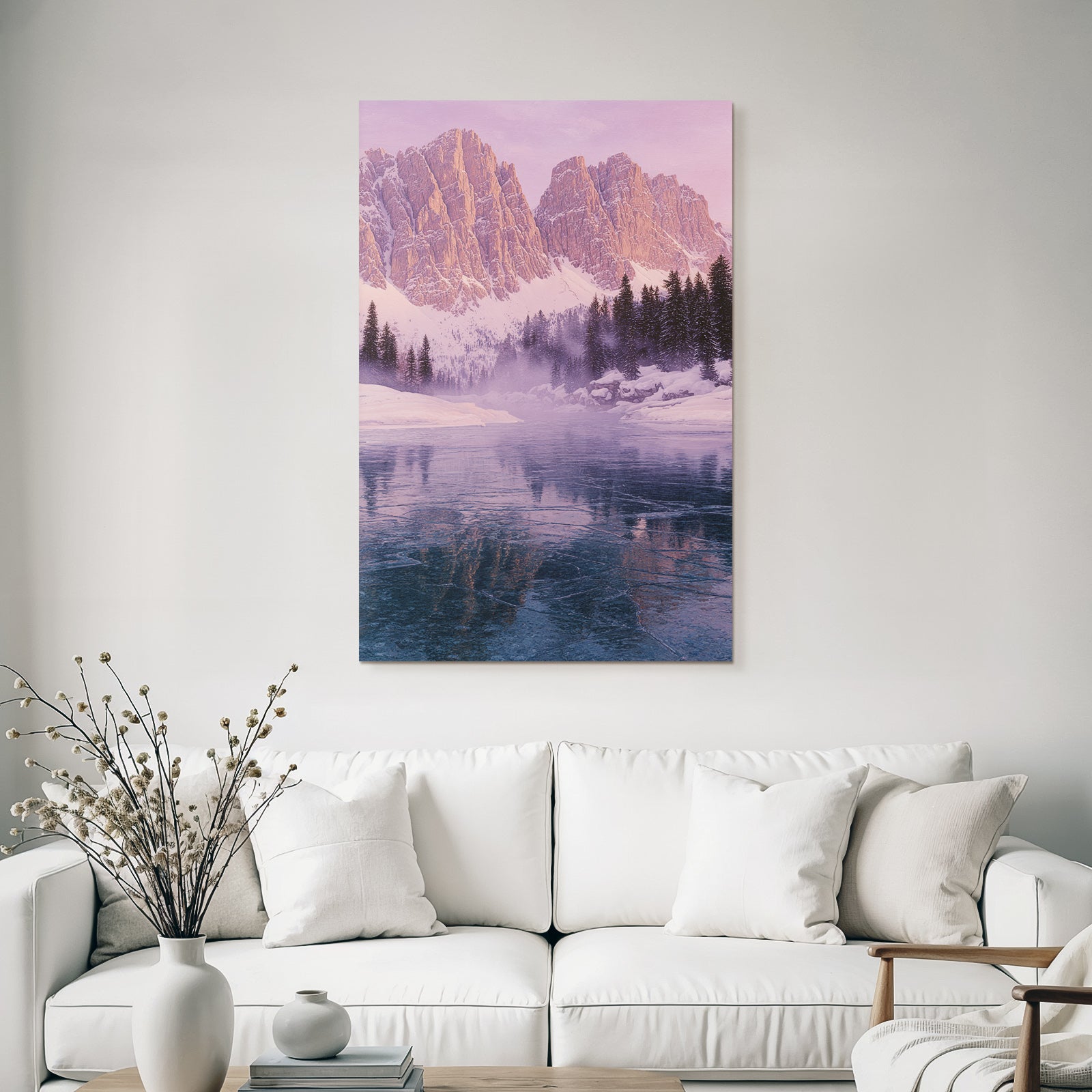 Winter Peaceful Winter Landscape With Mountains And Lake Reflections