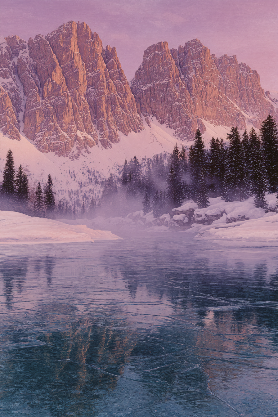Winter Friedliche Winterlandschaft Mit Bergen Und See Reflexionen | Winterlandschaften | Landschaften