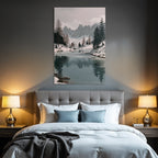 Winter Peaceful Winter Landscape With River And Snowy Mountains